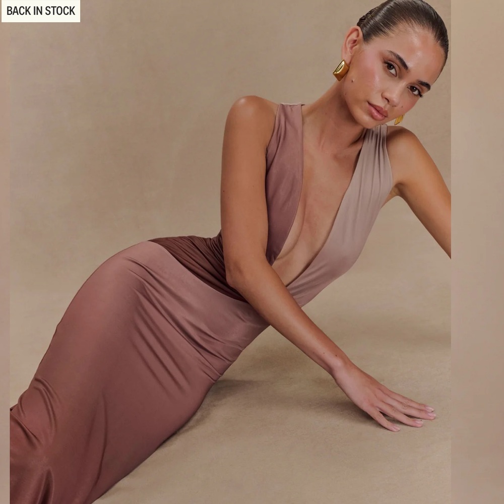Meshki Stella Draped Slinky Maxi Dress - Mocha Ombré